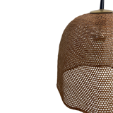 Rattan wicker webbing beehive pedant hanging lamp with brass, Dutch 1960s