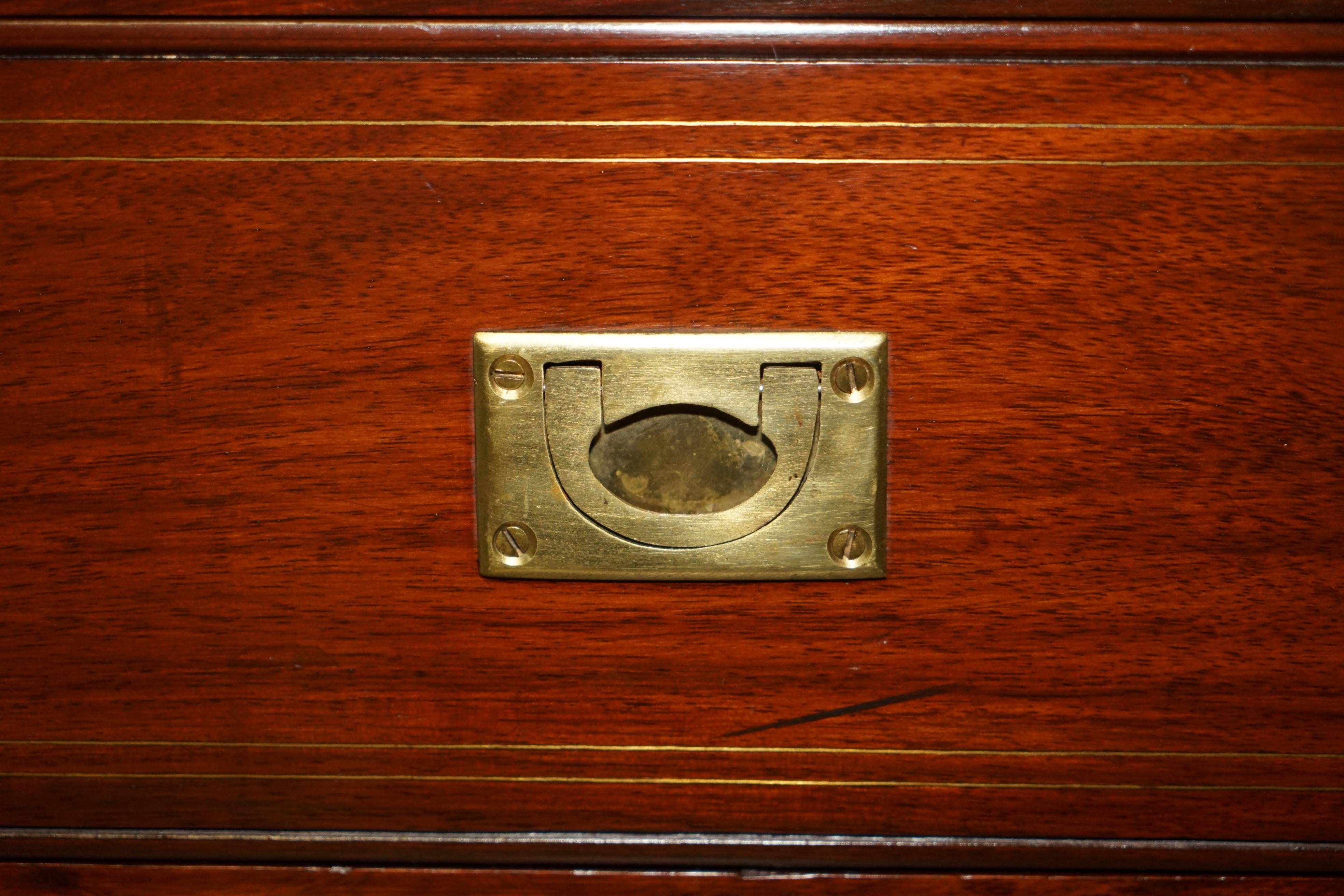 Vintage Anglo-Indian hardwood commode with brass inlays.