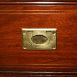 Vintage Anglo-Indian hardwood commode with brass inlays.