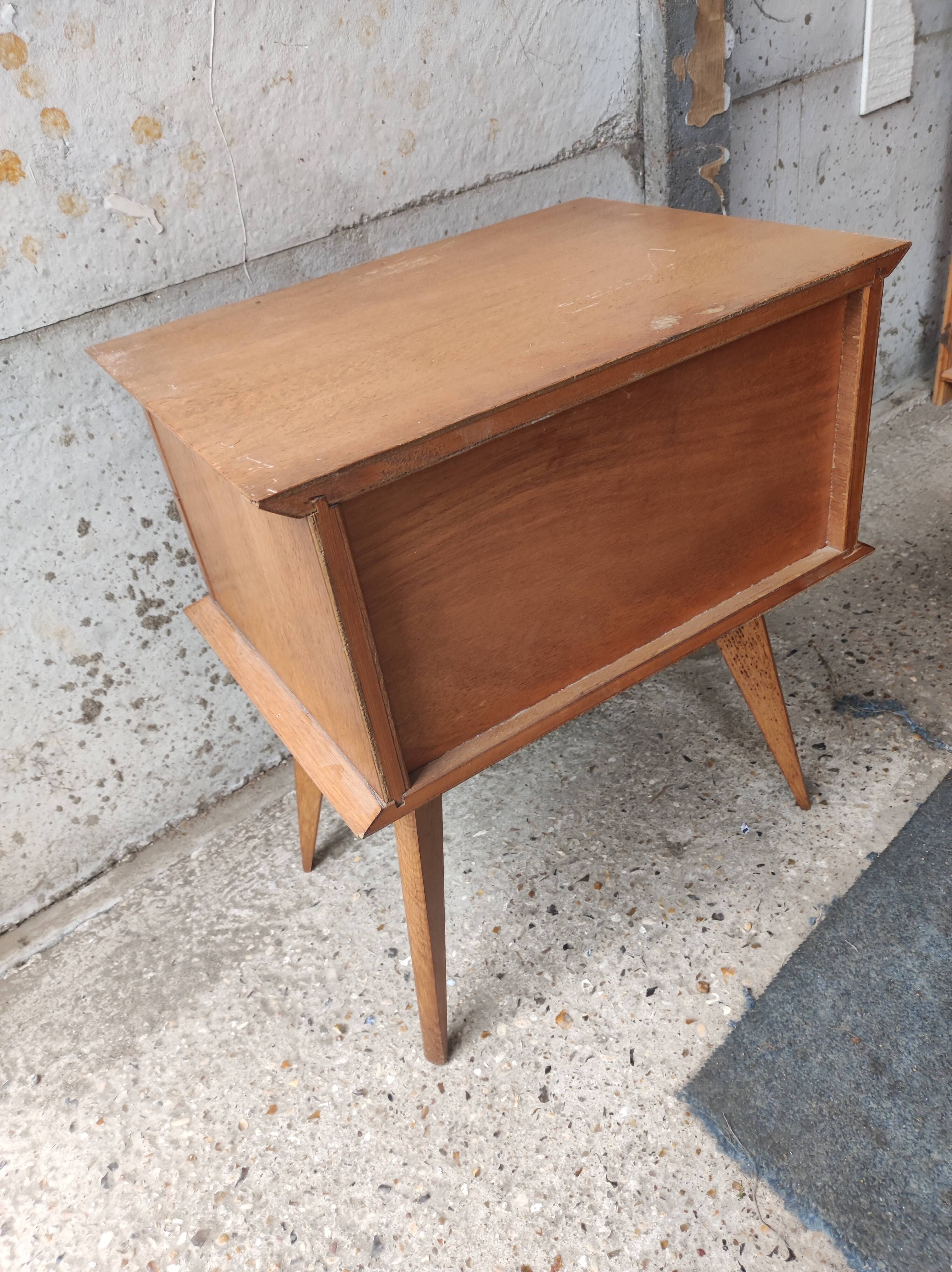 Bedside bedside table compass feet 2 drawers vintage