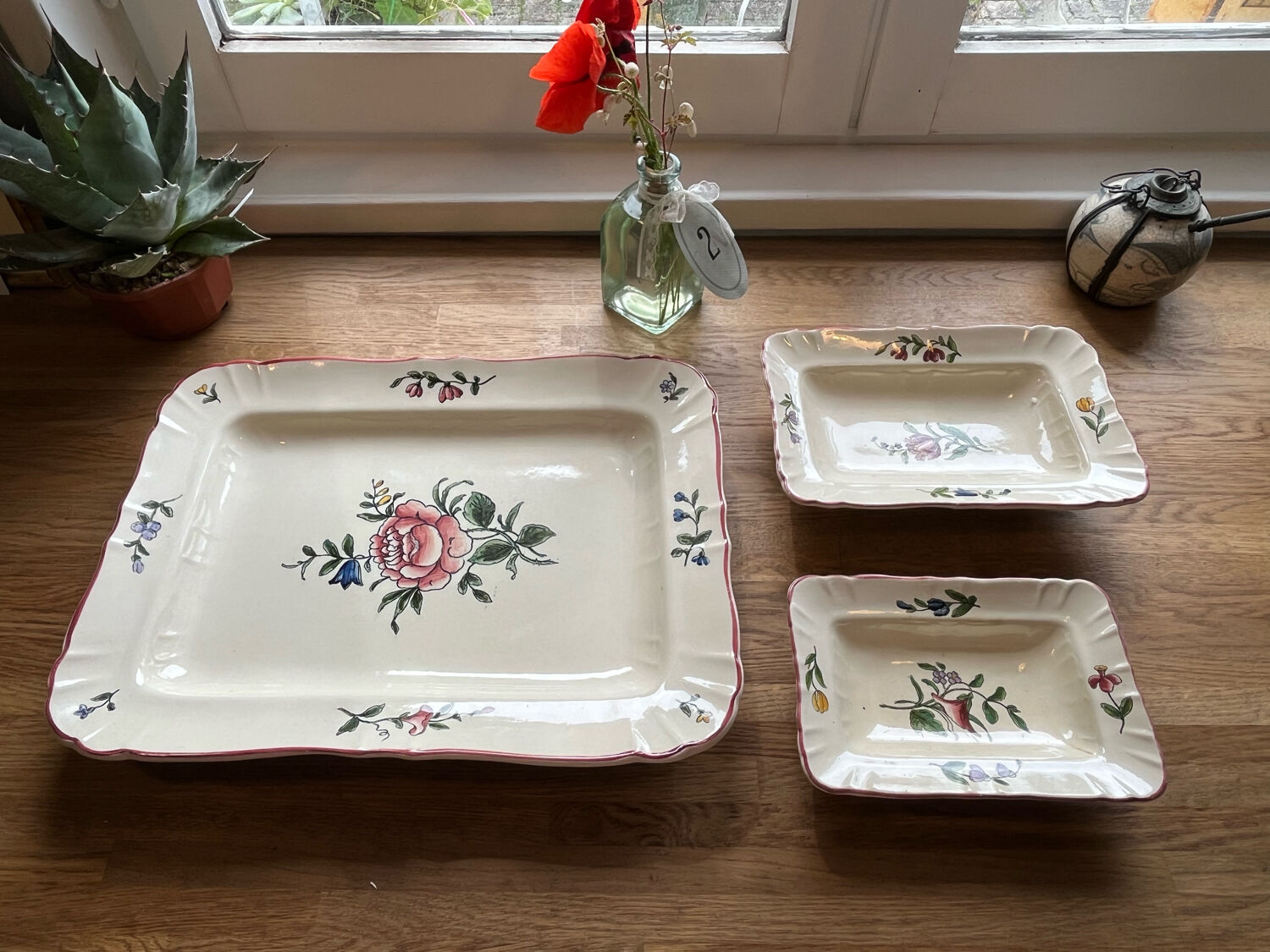 Old dishes in earthenware floral motif