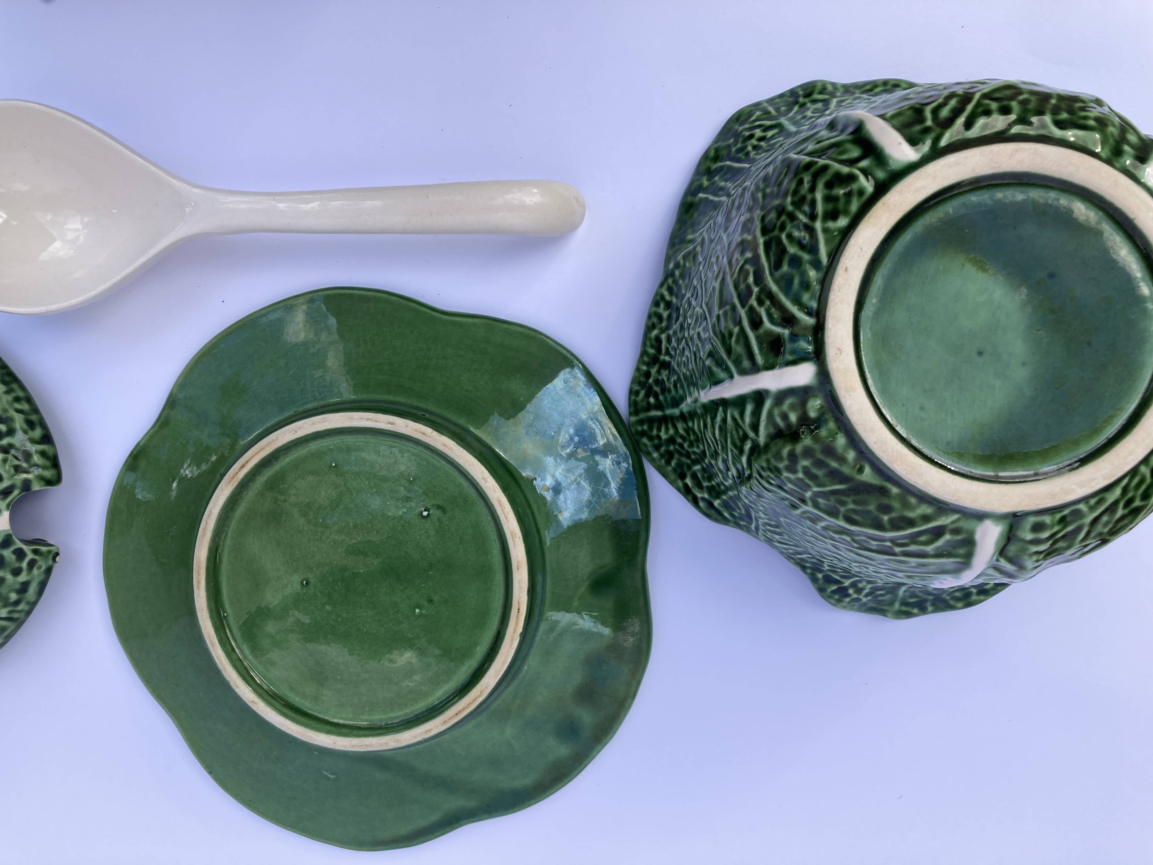 Vintage ceramic soup tureen in the shape of a cabbage.