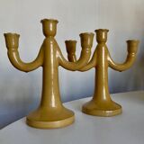 Pair of glazed earthenware candlesticks Pichon Uzès 1960