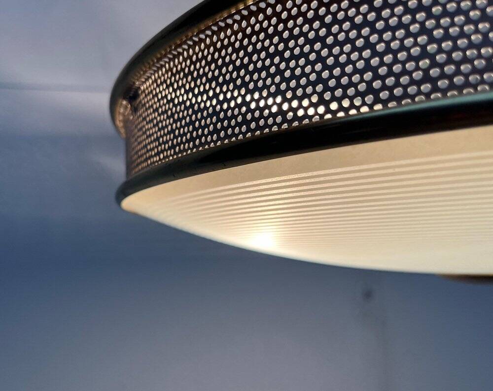 Metal ceiling pendant lamp, made of glass and metal, German mid-century modern style, 1960s.