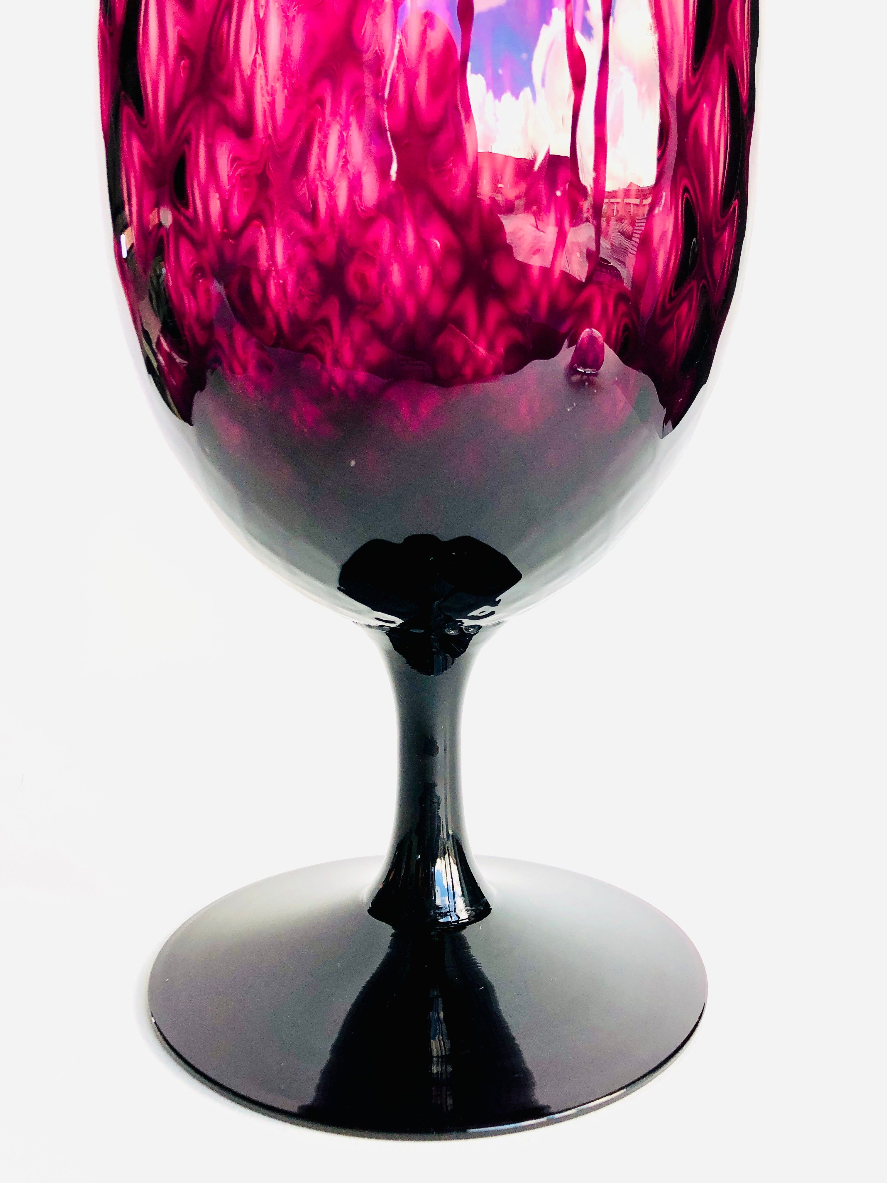 Wine-legged blown glass vase Italian Empoli 1960