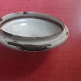 White enamelled sheet metal coffee maker with red and blue patterns