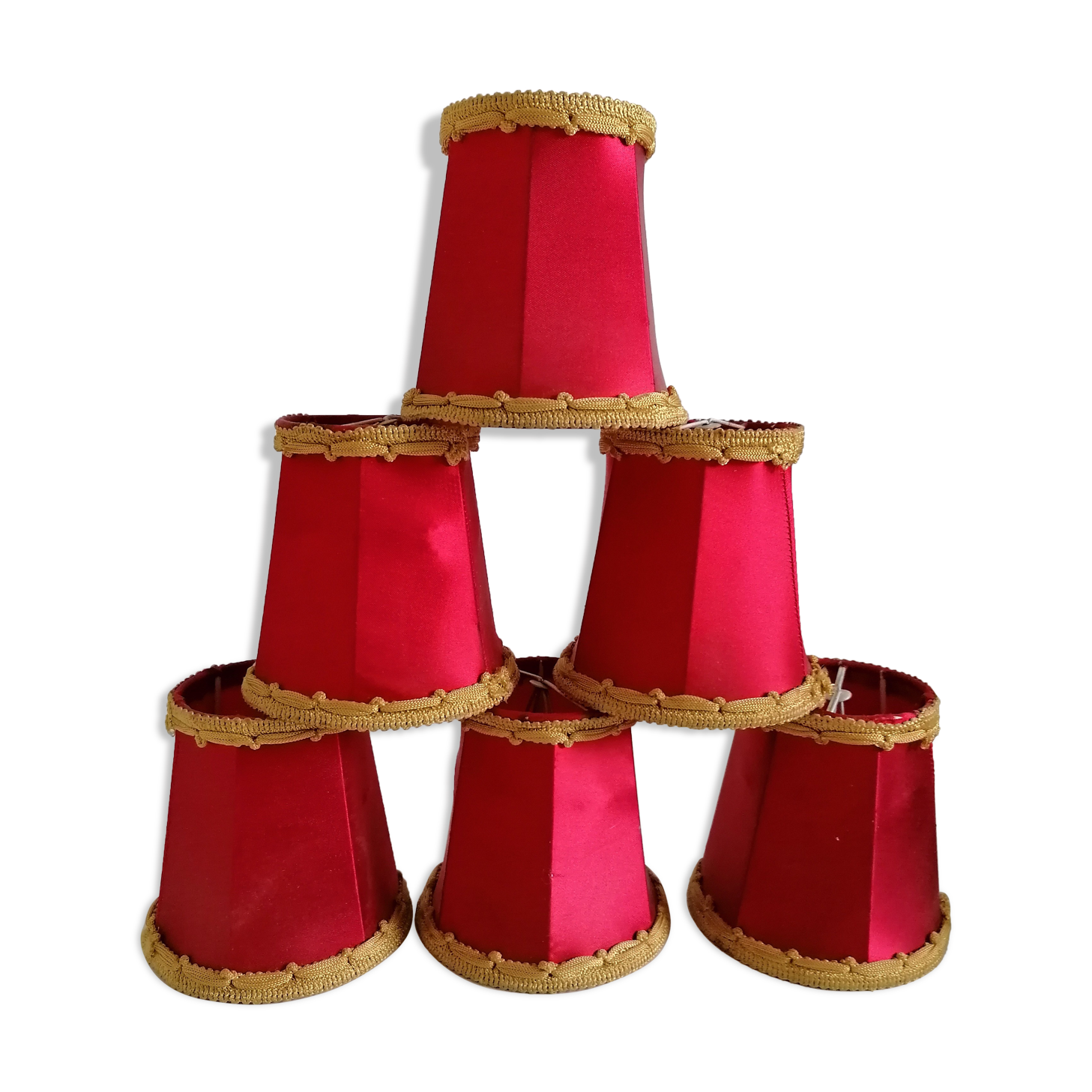 Lot 6 lampshade with red nylon clip decoration gold embroidery