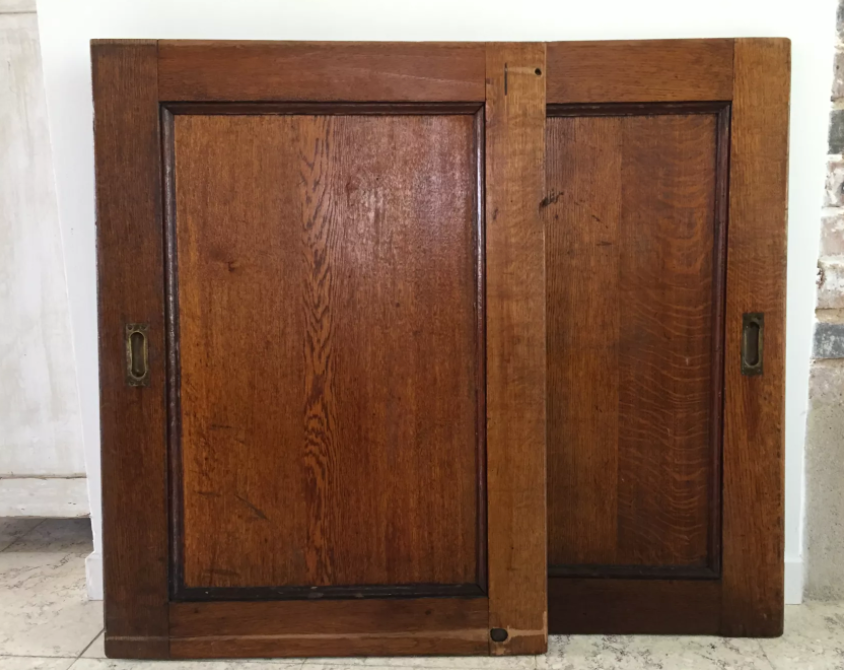 Pair of vintage oak sliding doors