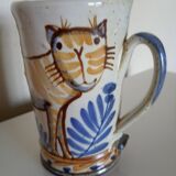 Pitcher with stylized cat - stoneware - "triangles" signature
