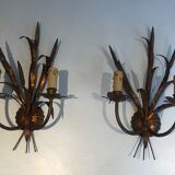 Paire d'appliques en métal doré aux epis de blé. travail français. vers 1970