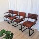 Set of 4 Vintage Quilted Leather Dining Chairs: Black Metal Base