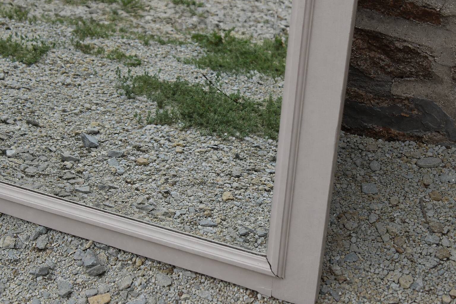 Large antique Art Deco bevelled mirror from 1929 – Greige tabletop mirror