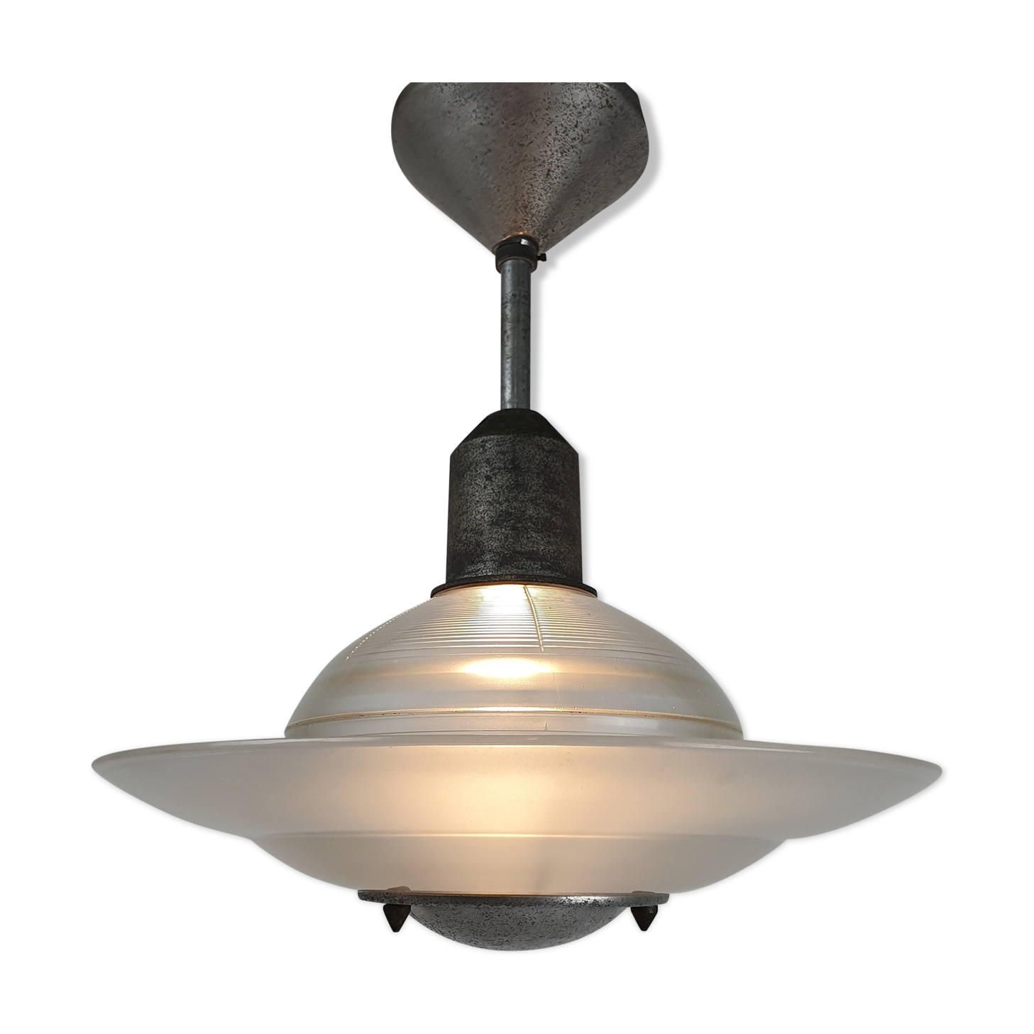 Art deco glass and steel ceiling lamp, 1920