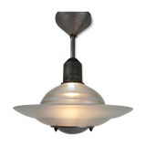 Art deco glass and steel ceiling lamp, 1920