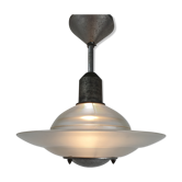 Art deco glass and steel ceiling lamp, 1920