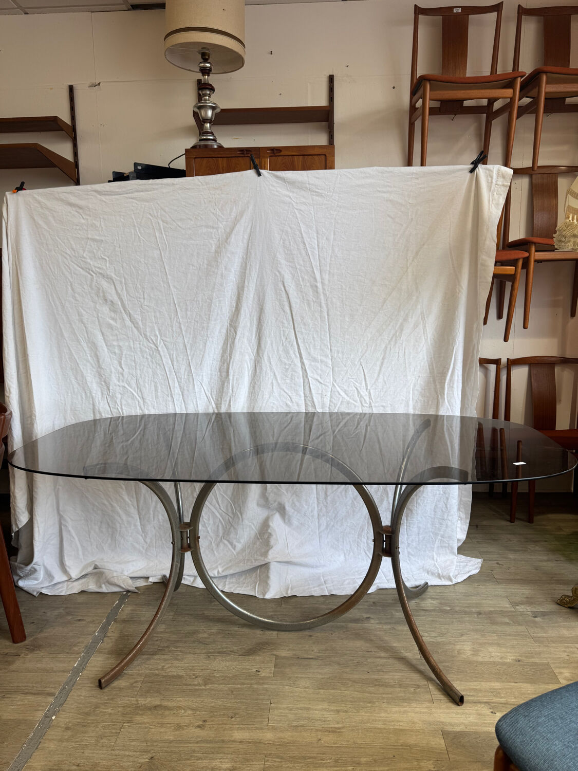 Vintage 70s smoked glass dining table