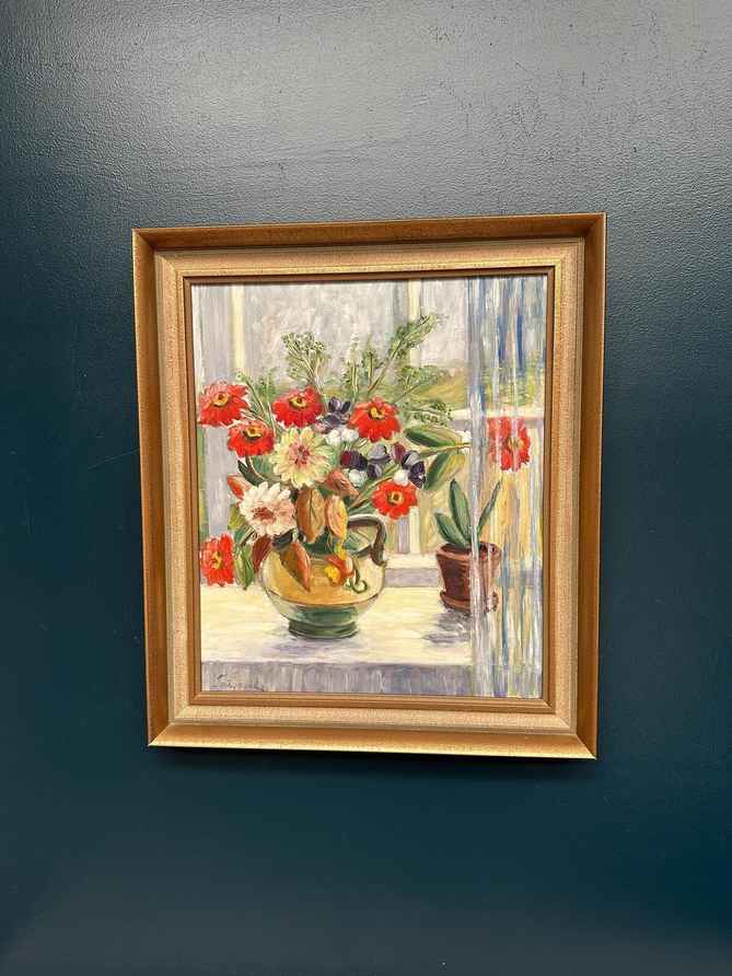 Original Danish Oil on Panel – “Flower Still Life” by Gerda Tougaard