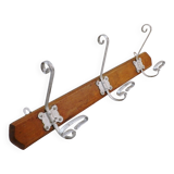 Porte-manteau et porte-chapeaux ancien à 3 crochets en bois et métal, style rustique français, accessoire de salle de bain, France