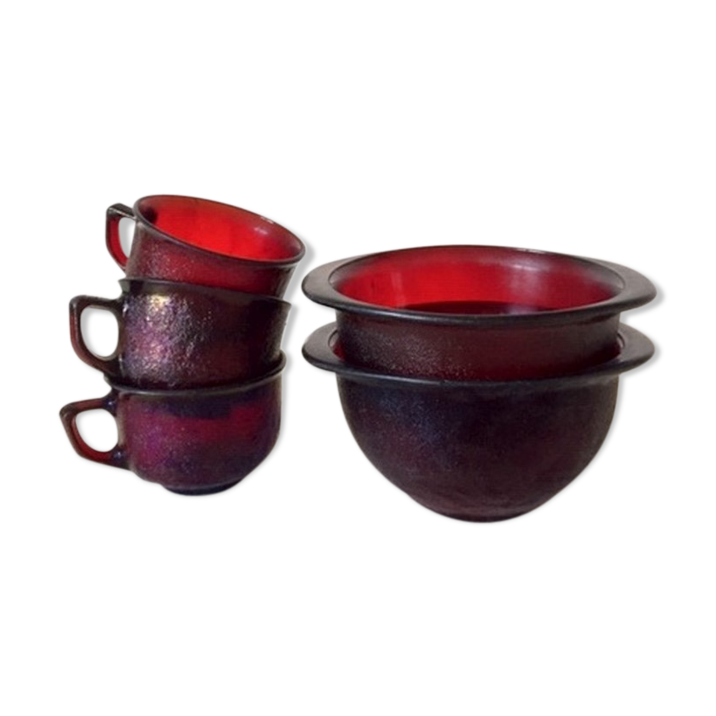 Lot bols and cups arcoroc sierra 70 red glass