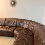 Large modular sofa with brown leather armchair 80s design dreipunkt vintage sofa