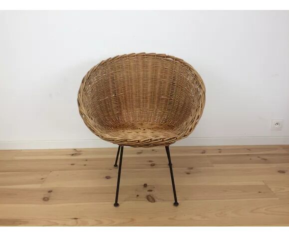 Rattan and wicker basket armchair, 50s-60s