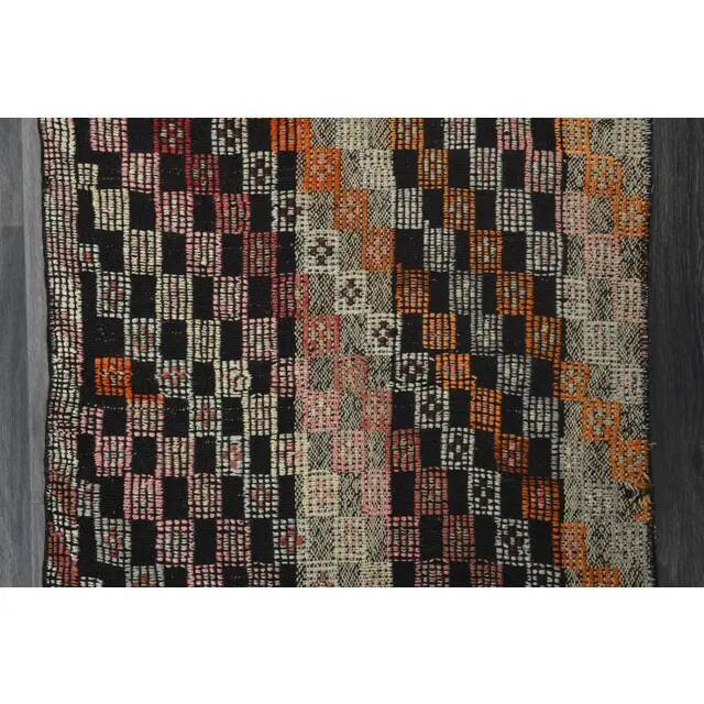 1970s Turkish Oushak Handmade Wool Cotton Brown Kilim Runner 81x172