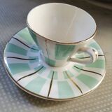 Digoin cup and saucer in green-striped Sarguemines