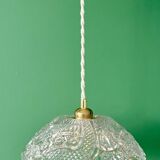Suspension abat-jour vintage en verre travaillé - collection vaisselle -