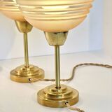 Pair of Art Deco bedside lamps in brass and etched glass