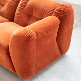 Orange chenille sofas, two and three seats, set of 2, 1970s
