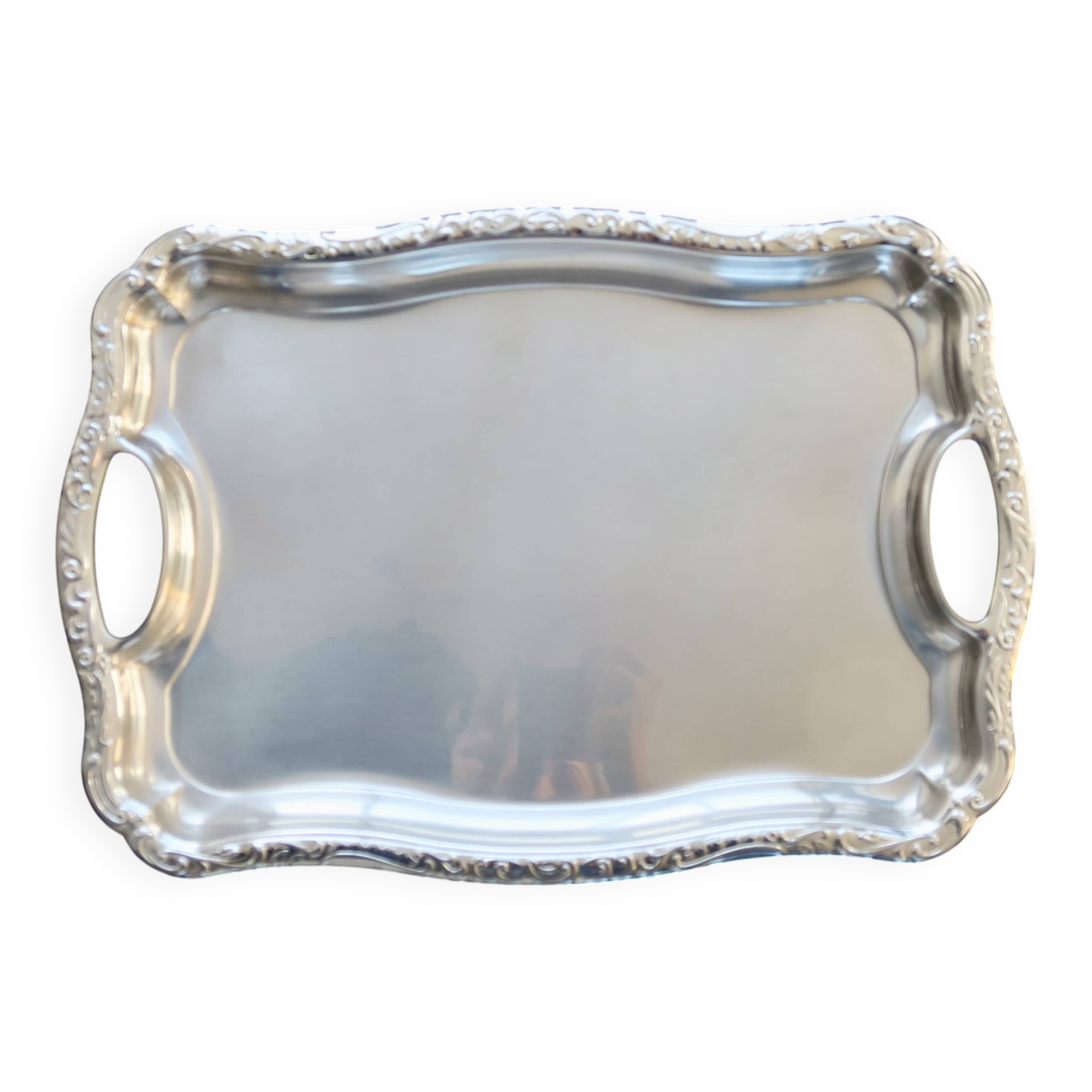 Vintage rectangular stainless steel tray - Molded edge