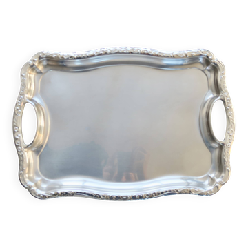 Vintage rectangular stainless steel tray - Molded edge