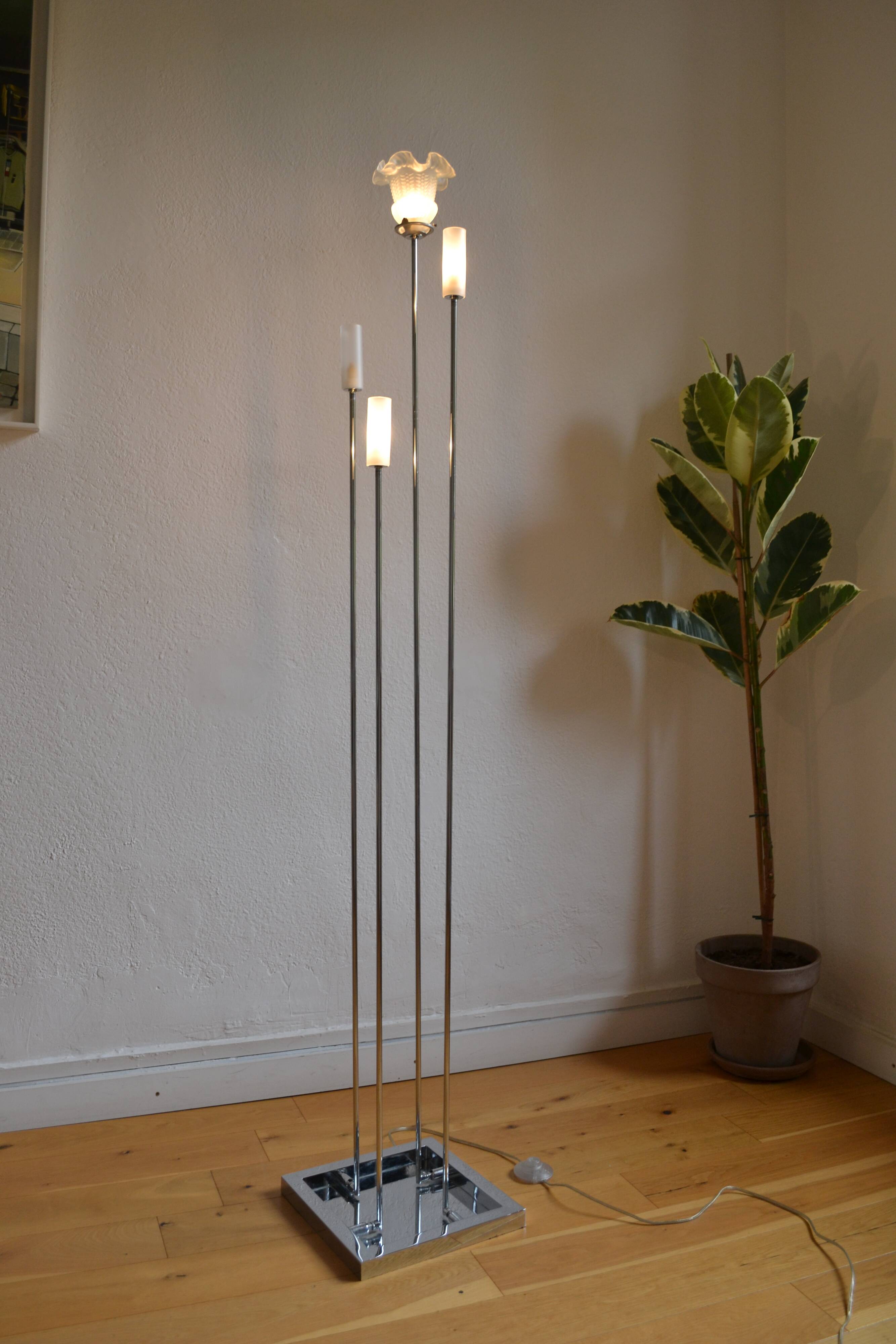 Modernist metal and glass floor lamp