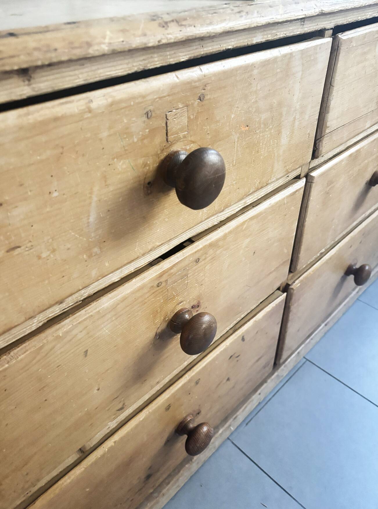 Vintage solid pine English trade counter furniture