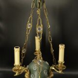 3-light chandelier with swan heads, Empire style - bronze & glass