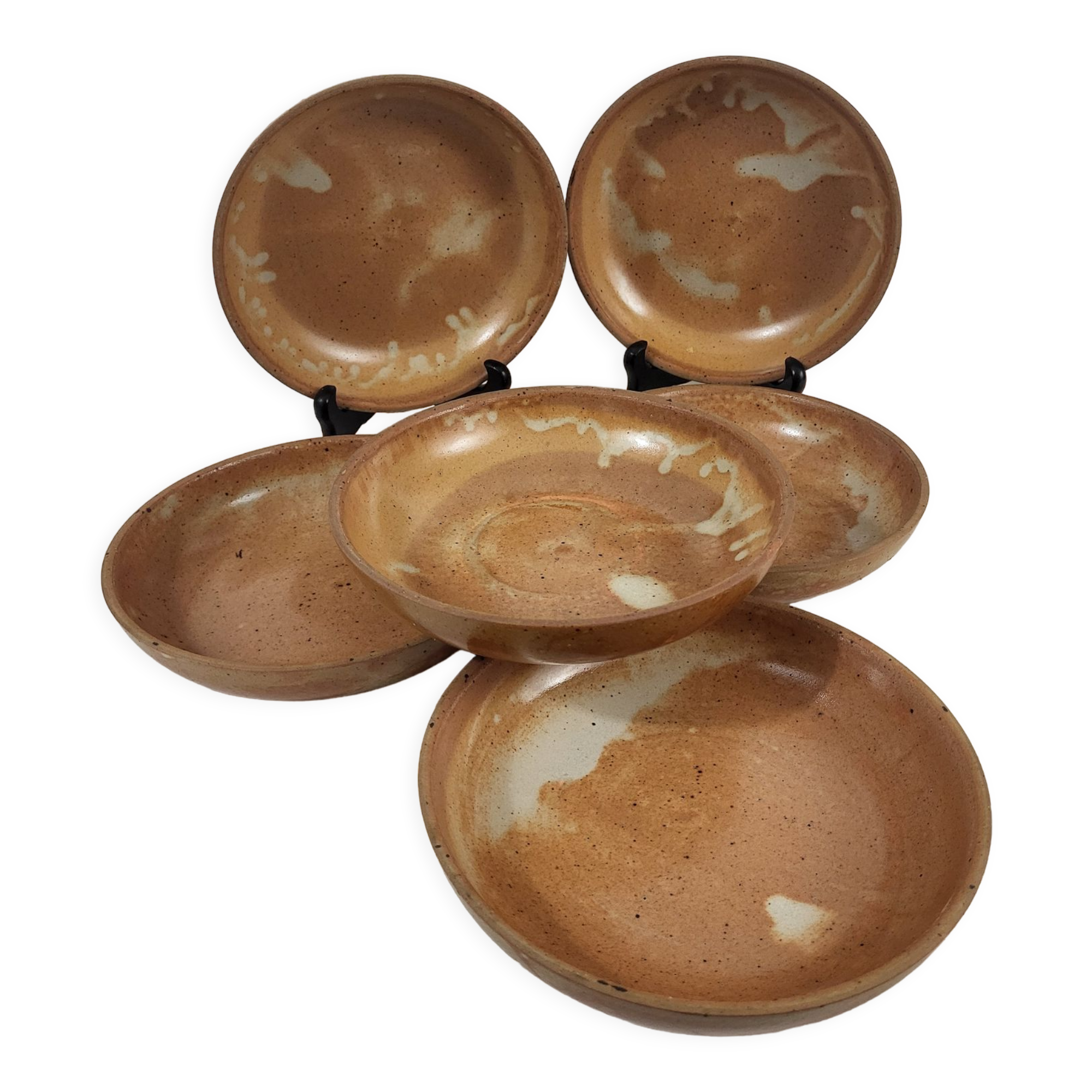 Set of 6 hollow plates in Puisaye stoneware