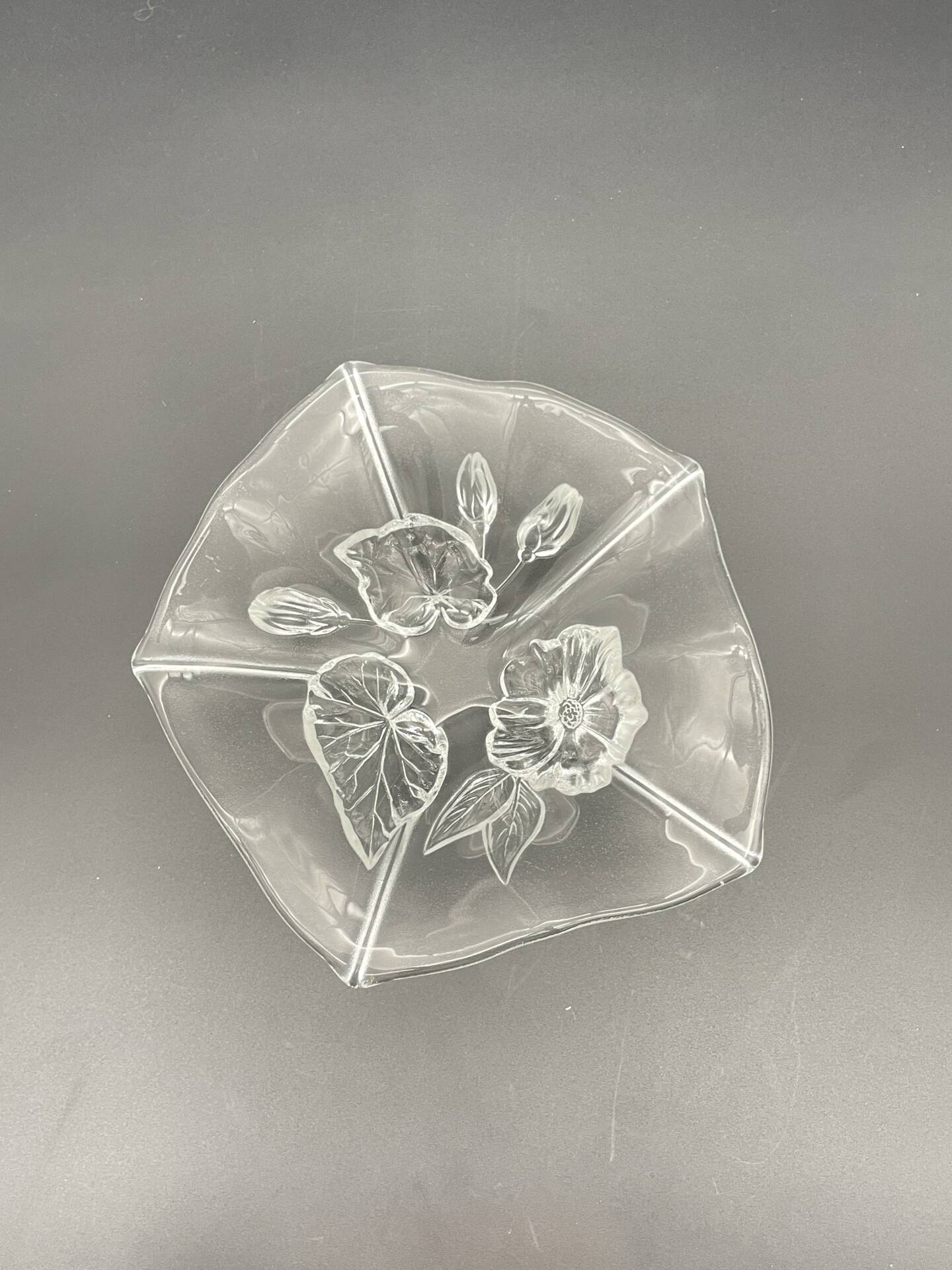 Small vintage glass bowl with flowers Walther Glas – Evita, Germany