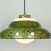 Suspension vintage en métal émaillé et verre blanc 1960