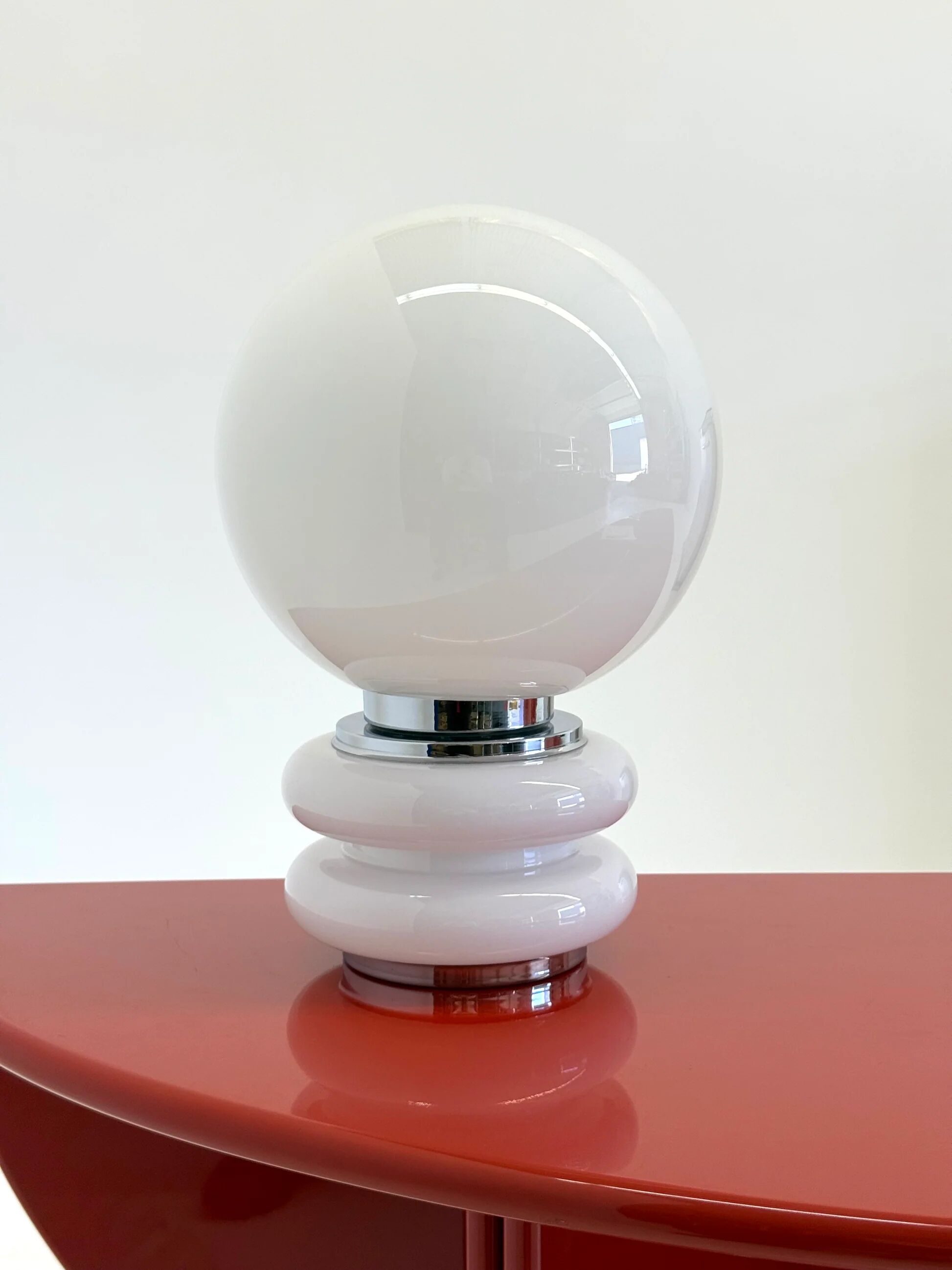 White glass Space Age table lamp in globe shape
