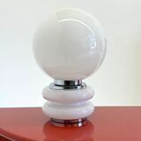 White glass Space Age table lamp in globe shape
