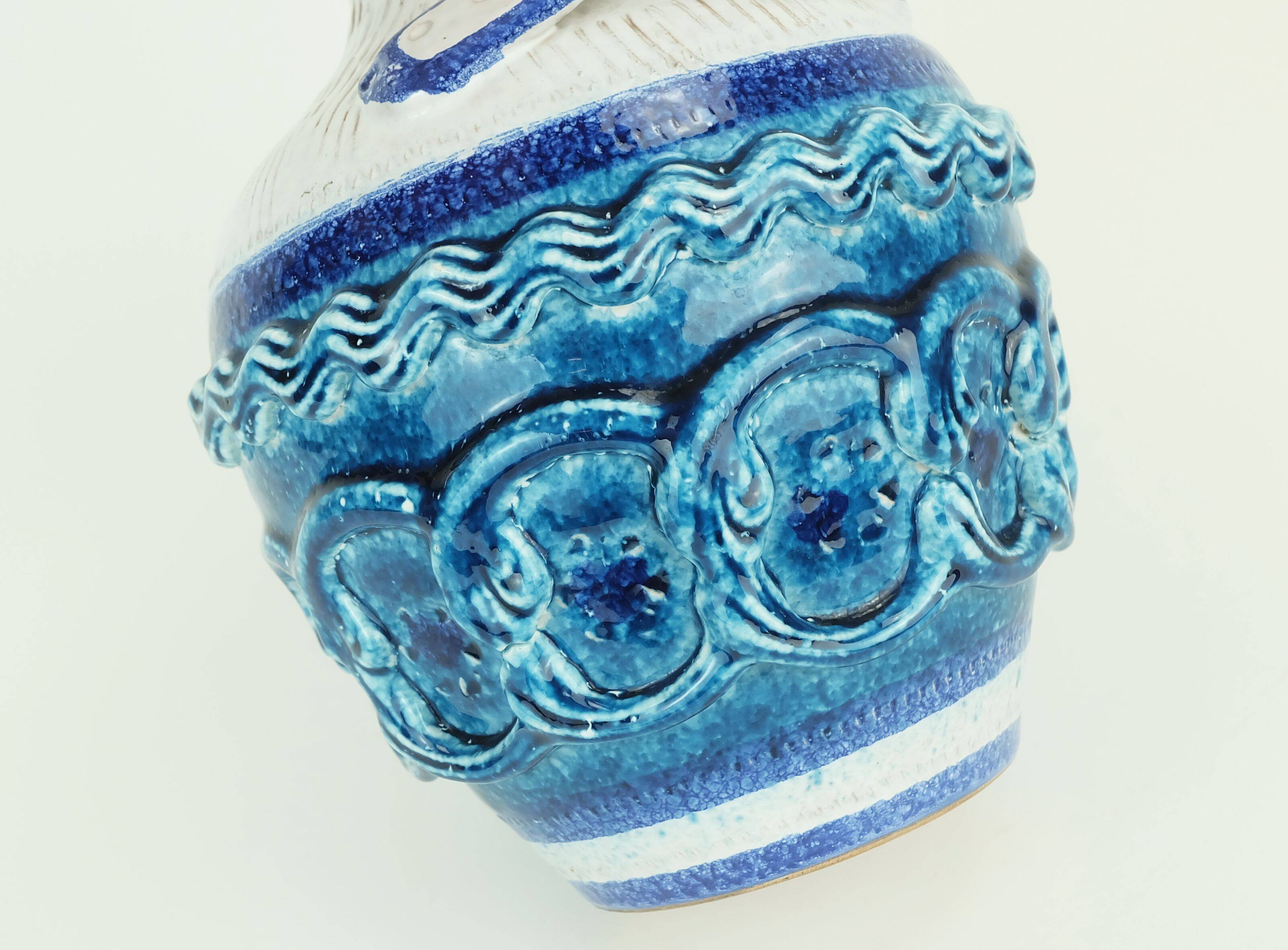 italian mid century VASE nuovo rinascimento relief decor white blue turquoise