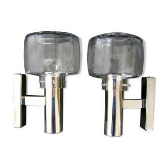Pair of vintage chrome metal and glass appliques 1970