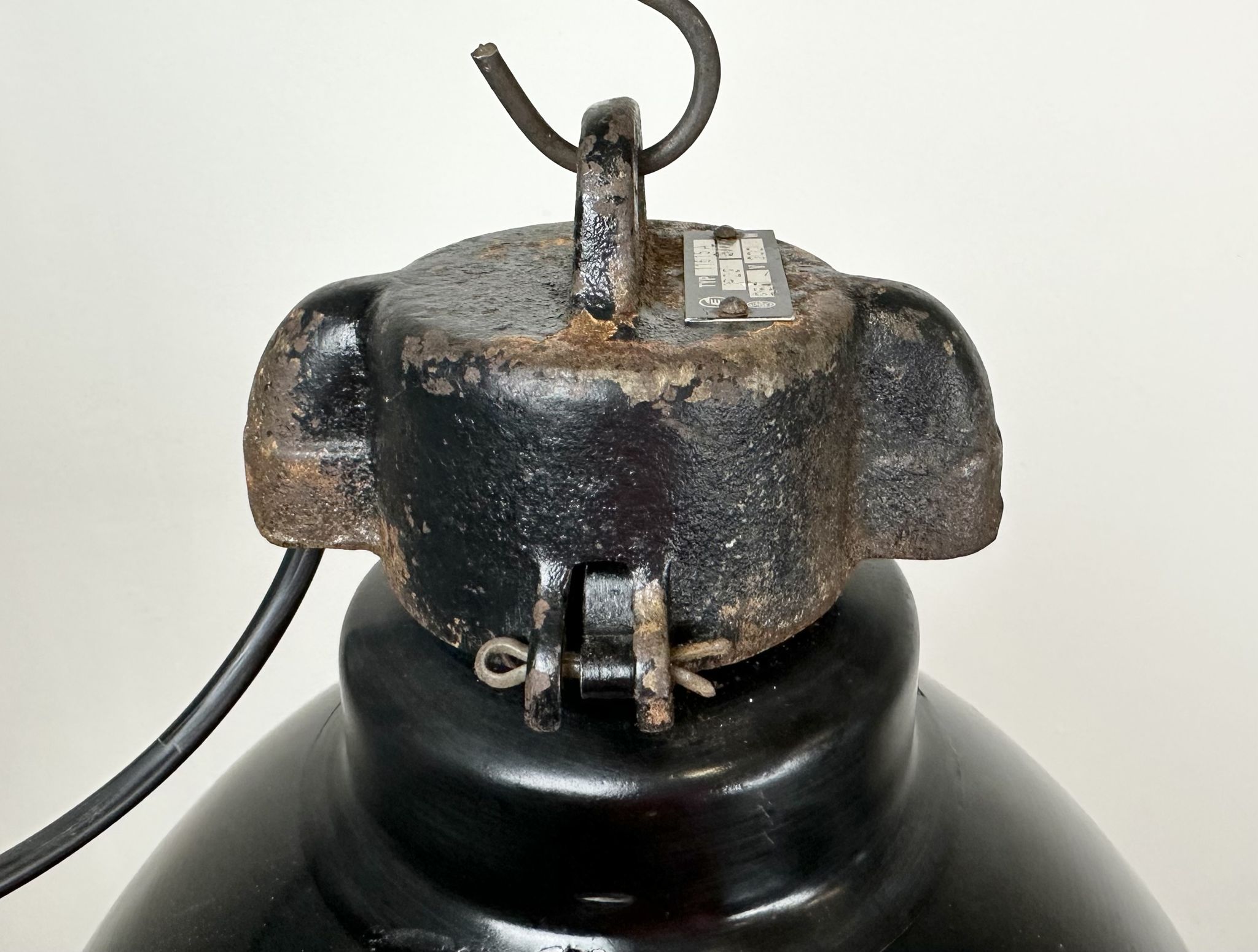 Industrial Bauhaus Black Enamel Pendant Lamp, 1930s