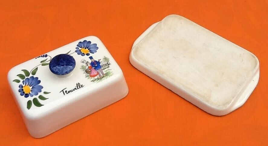 70s buttermaker with ceramic lid with floral decoration