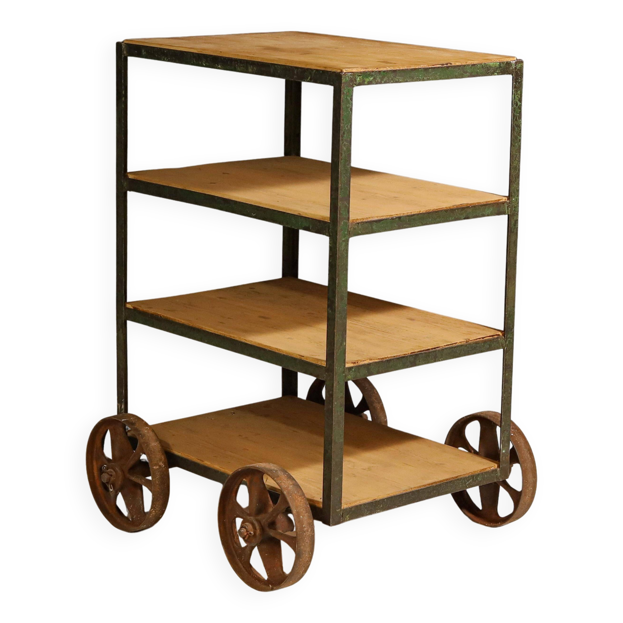 Vintage industrial shelf on wheels from the 1960s, Czechoslovakia