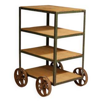 Vintage industrial shelf on wheels from the 1960s, Czechoslovakia