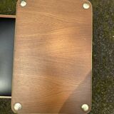 Vintage teak bench with black vinyl seat, 1960s, Czech Republic.