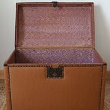 Vintage wooden and faux leather curved trunk