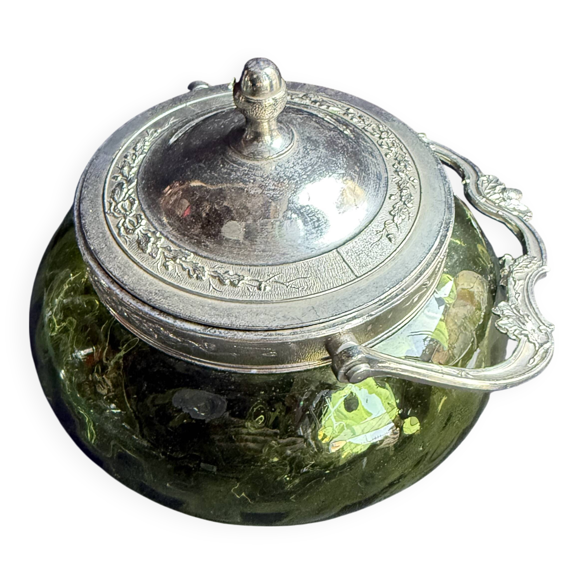 Absinthe green glass and silver metal biscuit maker
