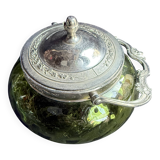 Biscuitier verre vert absinthe et métal argenté